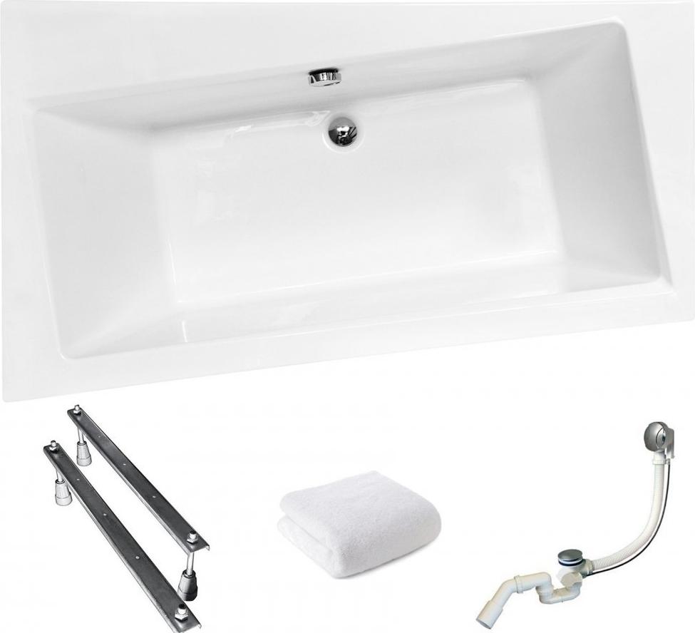 Aqua For You | Besco Badewanne Asymmetrisch Infinity Links - 150x90 Cm - Antibakterielle Beschichtung - Eckbadewanne - Acryl - mit Siphon