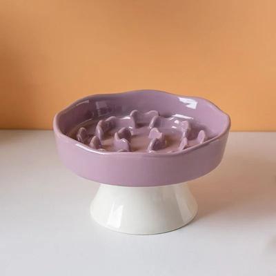 Uplift Essentials Elevated Ceramic Slow Feeding Cat Bowl purple