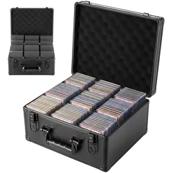 VEVOR Kartenaufbewahrungsbox für 180 PSA-Slab-Karten Schwarze Sammelkartenbox Geeignet für 120 SGC, 100 BGS, 520 Toploader oder über 999 Lose Karten, mit 3 Reihen, 12 Trennfächern & Schlüsseln