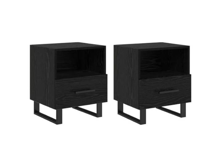 KUTYWEXFM Nachttisch 2er Set Schwarz Eichen-Optik 40x35x47.5 cm Kompakte Beistelltische fürs Schlafzimmer mit Schublade und Regalboden für Bücher und Dekoration in dunkler Holzoptik.