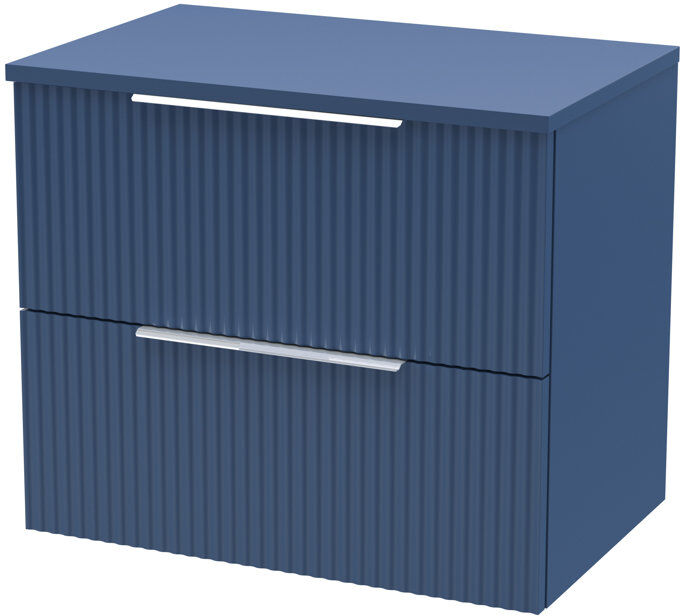 Nuie Fluted 600mm Wall Hung Single Vanity Unit with Worktop Satin Blue 51.8cm H X 60.5cm W X 39cm D