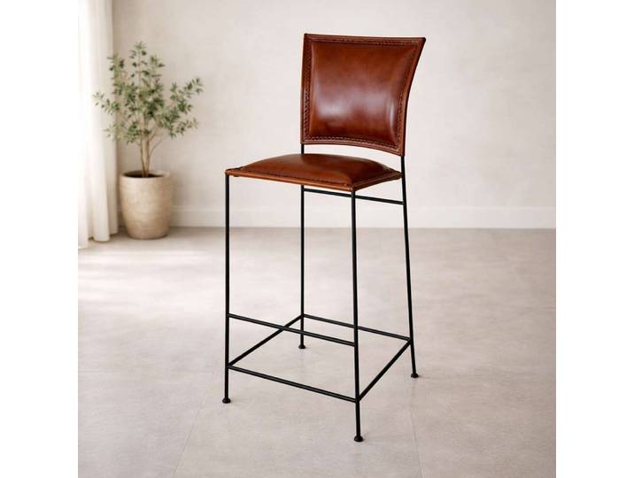 Chaise de bar en cuir et métal brune - Urban