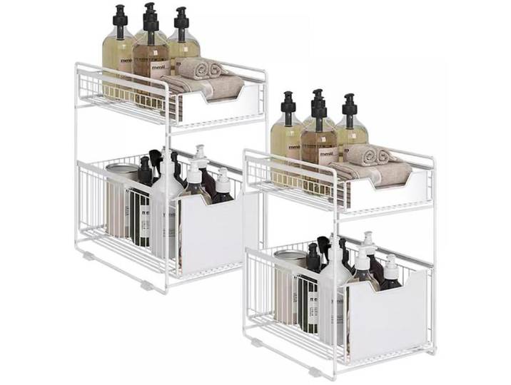 Etagères de cuisine - Lot de 2 - 37.4*26.5*44cm- Etagère amovible sous évier - Blanc - QUIIENCLEE