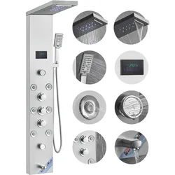 VEVOR Duschpaneelsystem, 6 Duschmodi, LED- und Bildschirm-Wasserkraft-Duschpaneelturm, Regenfall, Wasserfall, 8 Massagedüsen, Wannenauslauf, Handbrause, Wandduschset aus Edelstahl