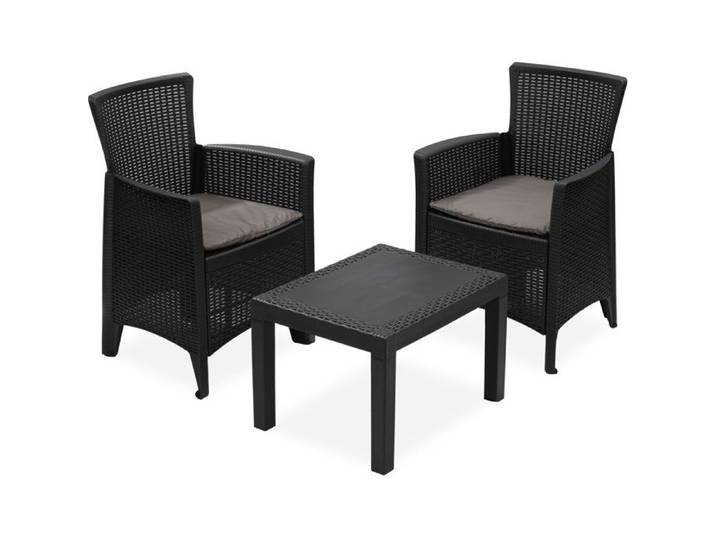 Salon de jardin - Polypropylène - IPAE - 2 personnes - Forest - 2 fauteuils avec coussin d'assise + 1 table basse - Anthracite