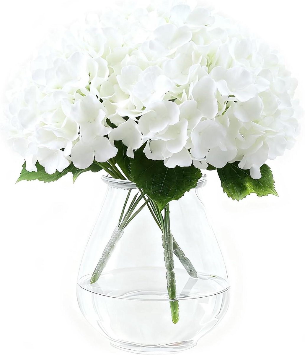 Witte kunsthortensia van zijde voor realistische bloemstukken, 33 cm