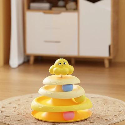 Inspired Living 3 Tier Interactive Cat Toy Turntable With Feather Teaser yellow