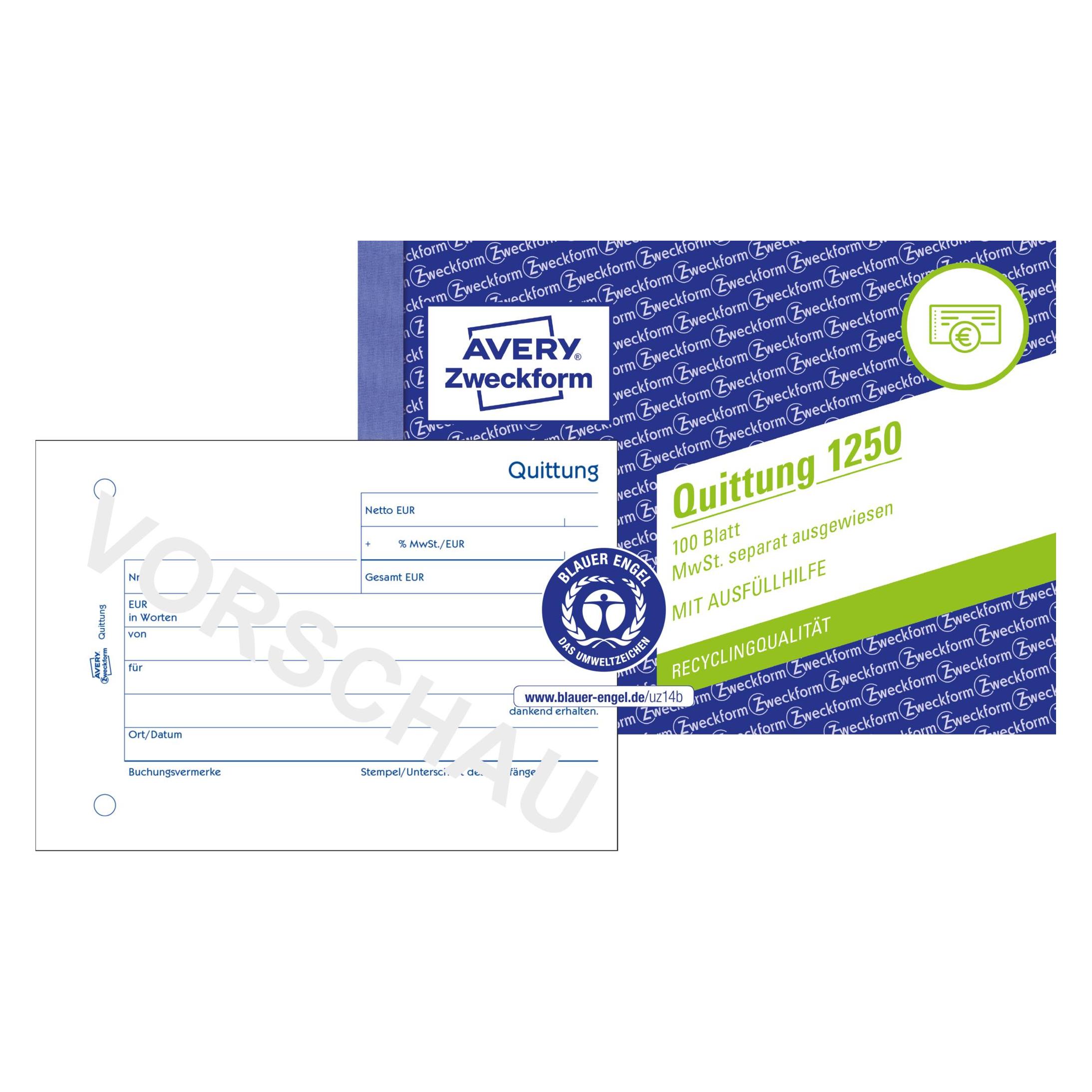 Avery Quittung MwSt. separat ausgewiesen (100x) (1250)