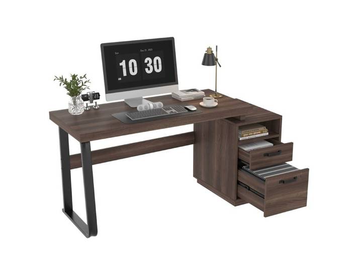 Bureau Moderne de Style Minimaliste Bureau avec Rangement Multifonctionnelle Plateau de Bureau en MDF avec Tube en Acier 135x54cm