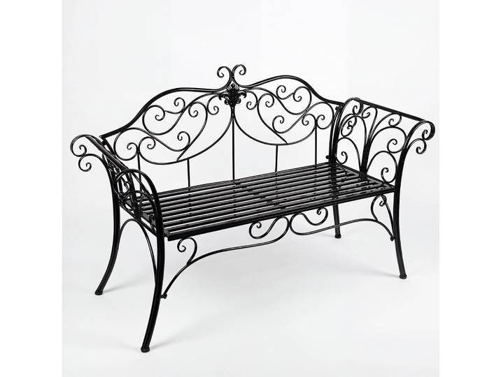 HLC Banc de Jardin Fer Forgé, Banc de Jardin Deux Places avec Dossier décoratif en Fer forgé, Banc Exterieur Jardin, 2 Places, 133 * 90 * 49cm, Balcon, Terrasse, Antirouille, Couleur noire