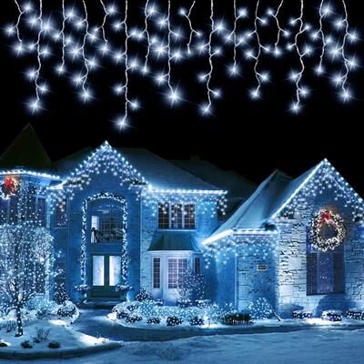 Inspired Finds Solar Icicle LED Lights Waterproof Outdoor Christmas String Lights With 8 Modes white 162leds