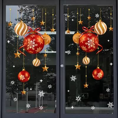 DynamicDeals Festive Atmosphere Decoration, Snowflakes, Stars, Colorful Balls, Christmas Stickers, Decorative Glass Window Stickers Festive Atmosphere Decoration, Snowflakes, Stars, Colorful Balls, Christmas Stickers, Decorative Glass Window Stickers