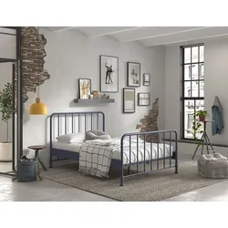 VIPACK Jugendbett BRONXX mit Liegefläche 140 xx 200 cm, Ausf. Metall Denim Blau matt