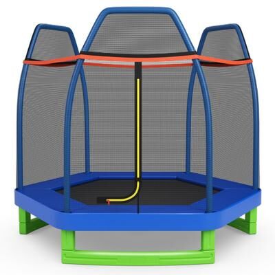 Costway 7 Feet Kids Recreational Bounce Jumper Trampoline-Blue