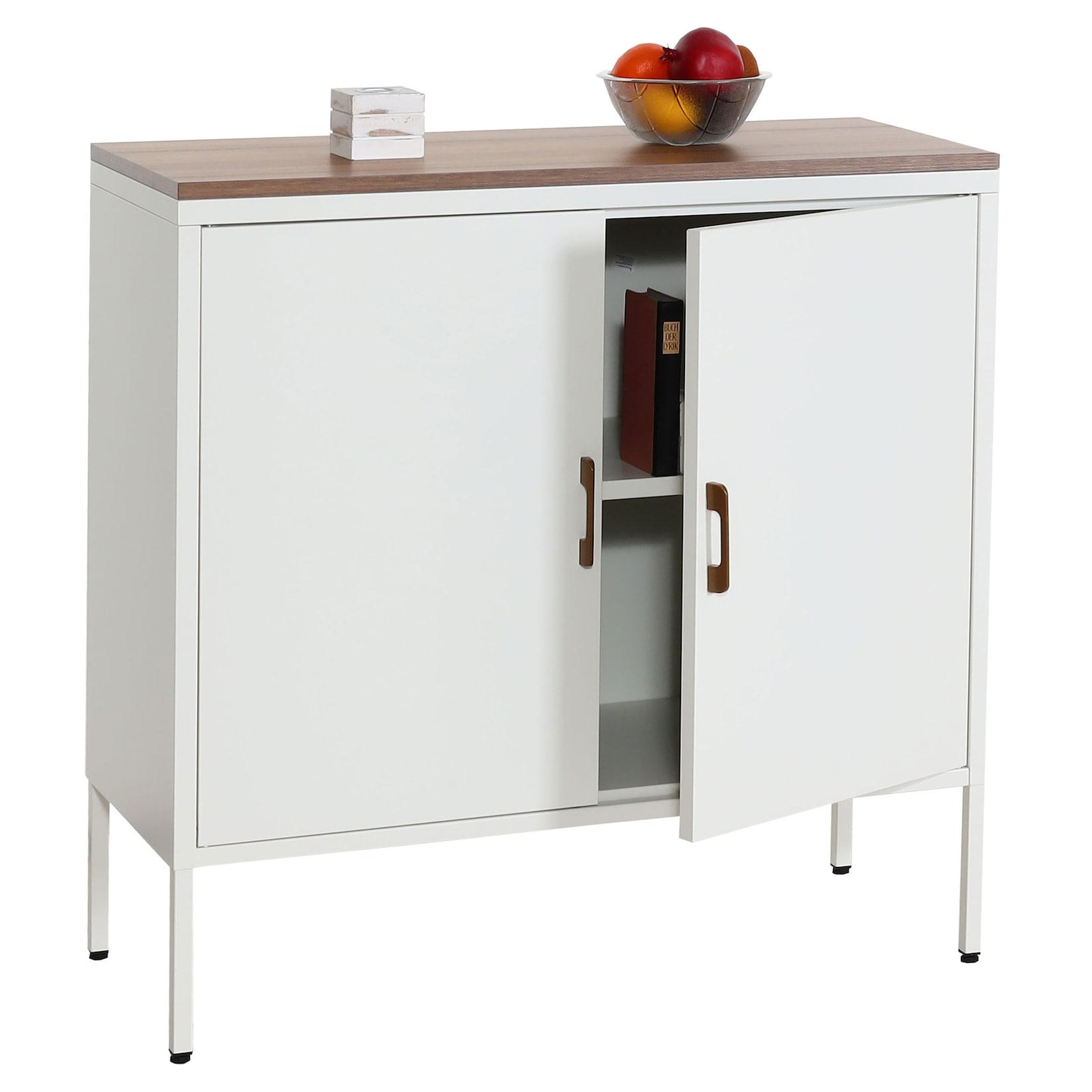 Kommode MCW-L84, Sideboard Schrank Anrichte, 2 Türen Metall 90x90x40cm, Melamin beschichtet ~ weiß