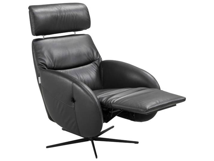 Novel Relaxsessel Itala, Schwarz, Echtleder, Rindleder, Uni, 71x110x80 cm, Relaxfunktion, Sitzfläche 360° drehbar, gepolsterte Armlehnen, Wohnzimmer, Sessel, Relaxsessel