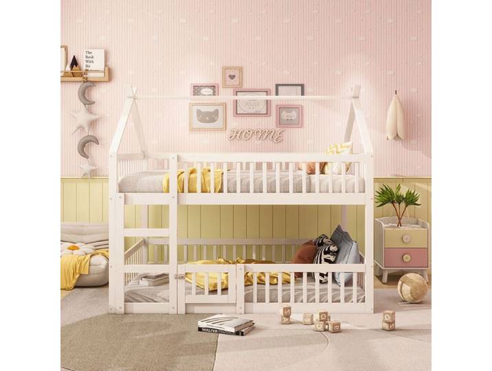 Lit superpose 140x200 cm Lit enfants Lit Loft Design en bois massif Blanc