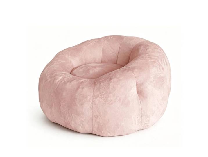 Fauteuil poire rond en flanelle rose avec base stable