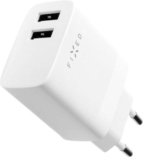 Fixed - Vægoplader m. 2x USB-A - 17W - Hvid