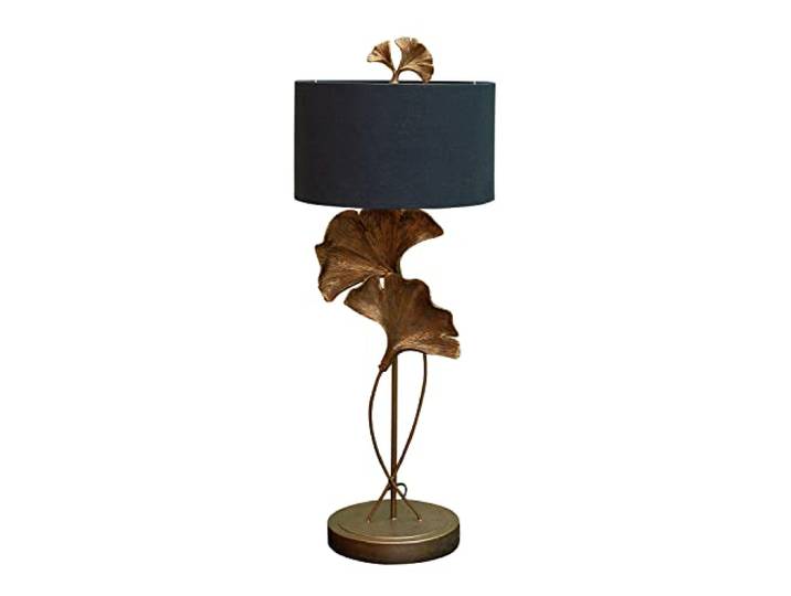 Chehoma - Lampe de table - Lampe décorative vintage avec feuille de ginko - Lampe décorative en forme de ginkgo en résine\, avec abat-jour en tissu - 80 cm de hauteur\, noir/doré