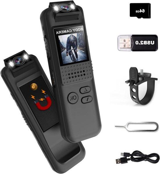 Mini Bodycam Actiecamera met 180 graden draaibare lens en 64GB geheugen - Zwart