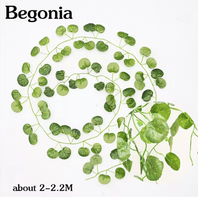 Inspire Curations Artificial Hanging Ivy Basket Vine Lush Green Rattan Garland Decor For Home & Events 2.2m Begonia 2pcs