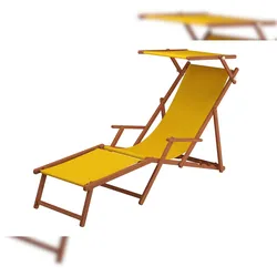 Erst-Holz Gartenliege Sonnenliege gelb Liegestuhl Fußteil Sonnendach Tisch Kissen Deckchair 10-302FSTKD