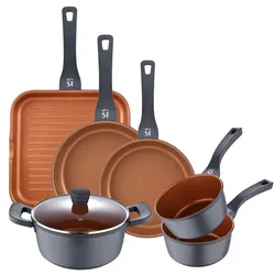 San Ignacio - Gusseisen-Kochgeschirr-Set - Töpfe Ø16, 20 und 24 cm, Pfannen Ø20 und 24 cm + Grill 28 cm, induktionsgeeignet - Bronze