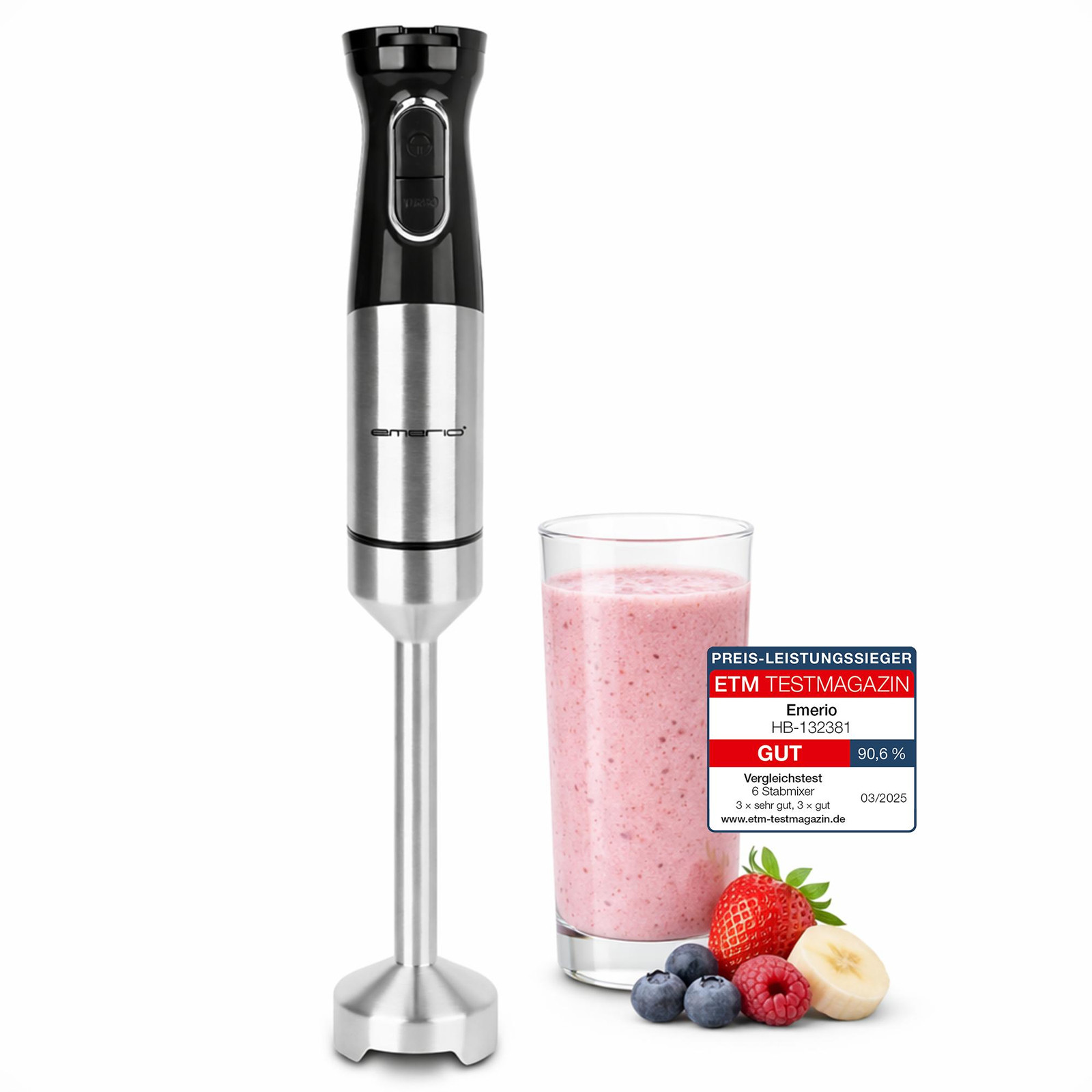 Emerio Staafmixer HB-132381 met 1000 W en traploos instelbare snelheid in Zwart/RVS
