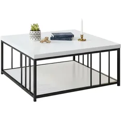 Dmora Wohnzimmertisch Dfedrizz, Niedriger Wohnzimmertisch, Kaffeeregal, Couchtisch für Sofa, 90x90h40 cm, Weiß und Schwarz
