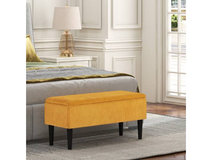 HOMCOM Banc Coffre Bois et Polyester 95x38x45 cm Orange