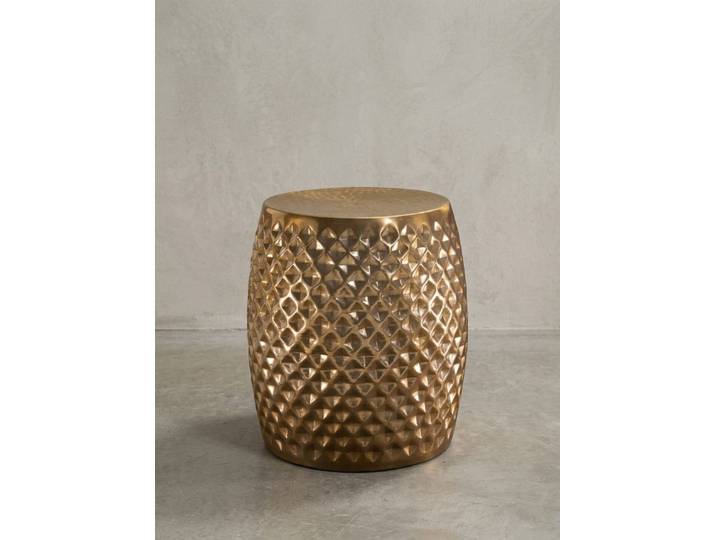 KADIMA DESIGN Beistelltisch Beistelltisch 32x42x32 cm Aluminium Anstelltisch Gold Orientalisch (Modern, Ablagetisch Indisch Telefontisch), Rund, Flacher Hammerschlag Sofatisch Metall, Design Wohnzimmertisch
