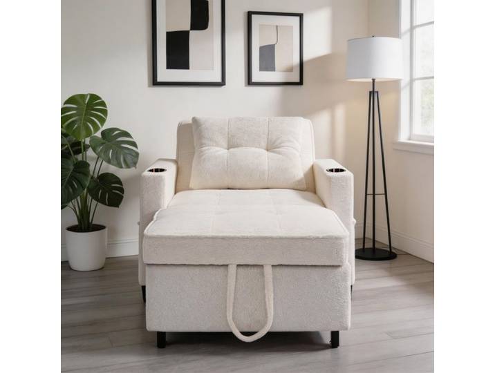 Canapé‑lit convertible - 3-en-1 - 1 place - Poche latérale & accoudoirs - Compact pour petits espaces