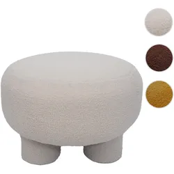 Hocker HWC-Q49, Sitzhocker Ottomane Polsterhocker Pouf, Stoff/Textil Bouclé (200g/m2) 55cm ~ creme