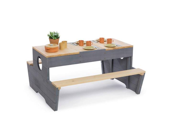 Muddy Buddy Kinderspieltisch Creator, Grau, Natur, Holz, Zypresse, massiv, 90x50x100 cm, EN 71, Gartenmöbel, Kinder-Gartenmöbel