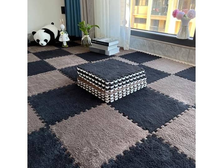 Schaumstoffmatten, Puzzle-Bodenmatte aus ineinandergreifendem Schaumstoff mit Rand, 30,5 x, cm, Mehrfarbig, mehrere Größen(Dark Coffee+Black,60Pcs)