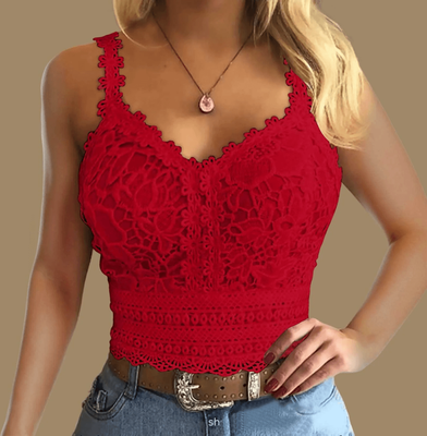Inspire Essentials Lace Strap V Neck Crop Top For Women Trendy Y2K Streetwear Tank xl red