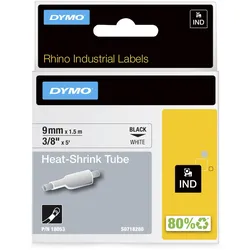 DYMO® Original IND-Heißschrumpfschlauch für Rhino, Polyolefin - schwarz auf weiss