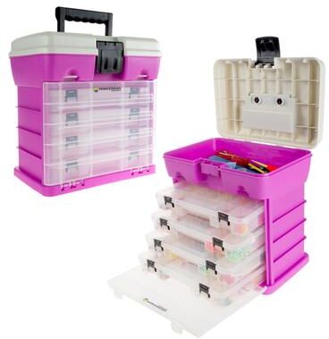 "Storage Tool Box Organizer - Utility Box with 4 Drawers and 19 Compartments by Wakeman (Pink) - 12.2"" x 8.2"""