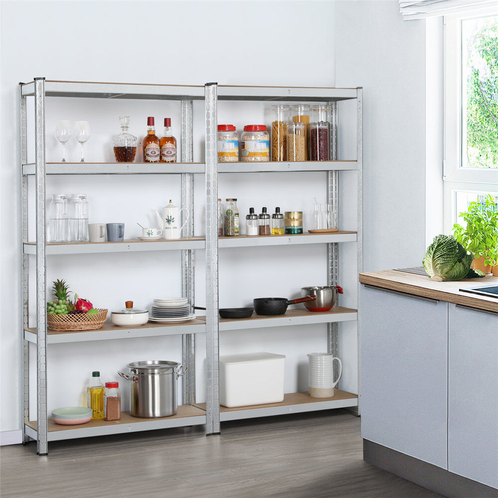 Yaheetech 2PCS 5 Tiers Metal Storage Shelf 180 cm Height Silver 180cm H X 90cm W X 30cm D