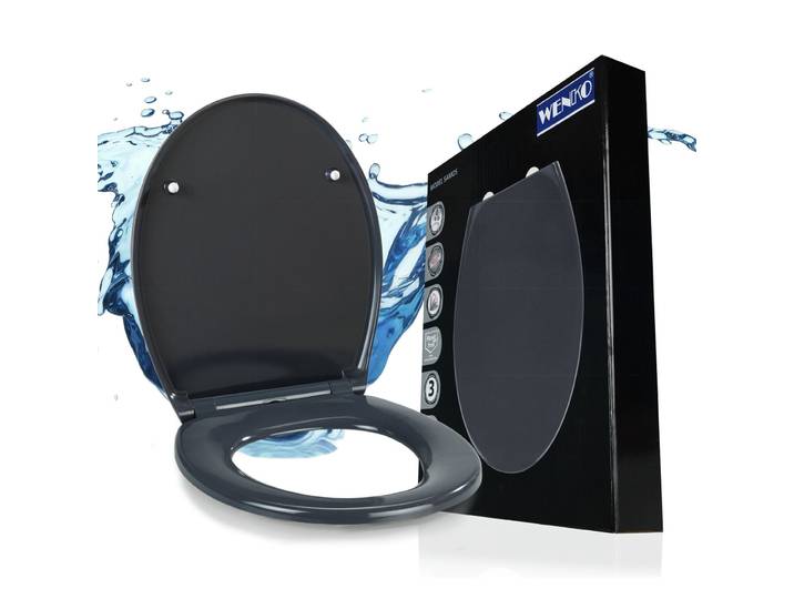 WC-Sitz WENKO Samos , grau (dunkelgrau), B:37,5cm L:44,5cm, Duroplast, WC-Sitze, WC-Sitz, Mit Absenkautomatik