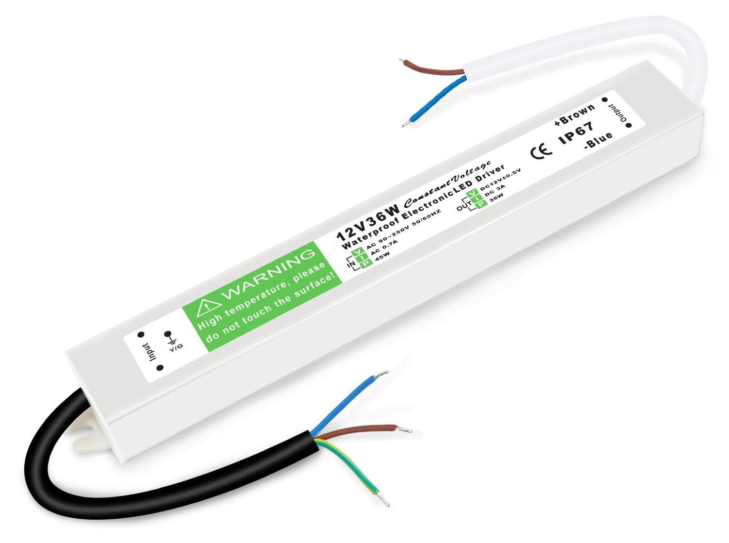 Dripio LED-transformator 12V 36W, 230V naar 12V, IP67, flikkervrij