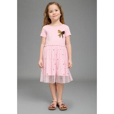 Jerseykleid KIDSWORLD "Kleid mit Tüllrock und Wende-Pailletten", Mädchen, Gr. 140/146, N-Gr, rosa, Interlock, Obermaterial: 100% Baumwolle. Rock: 100% Polyester, Glitzermuster, mehrfarbig, ausgestellt kniebedeckend, Rundhals, Kleider Jerseykleid,...