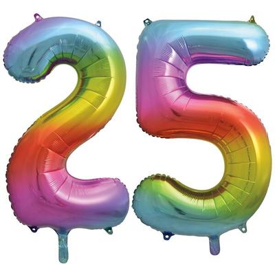 XL Folienballon Regenbogen Zahl 25