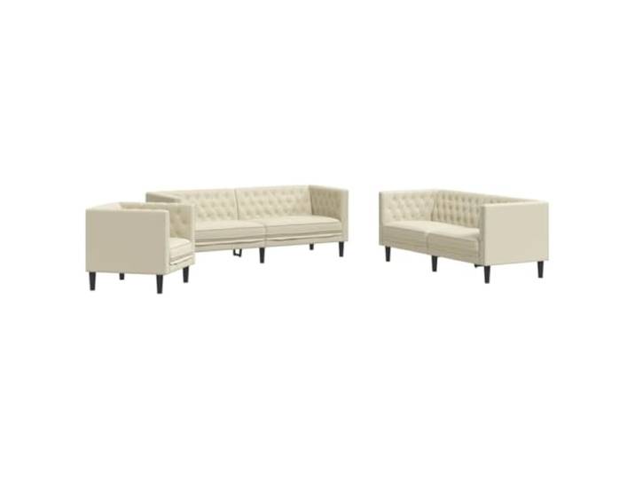 Todiikf 3-Teiliges Chesterfield Sofa Set Kunstleder Couch Garnitur Creme Elegante Sitzgruppe fürs Wohnzimmer aus Sessel, 2-Sitzer und 3-Sitzer Couch mit dicker Polsterung und Holzgestell.