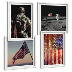 BILDER SET 4er Set - 50x50 cm & 40x60 cm Weißer Rahmen - Amerikanische Symbole, USA-Flagge