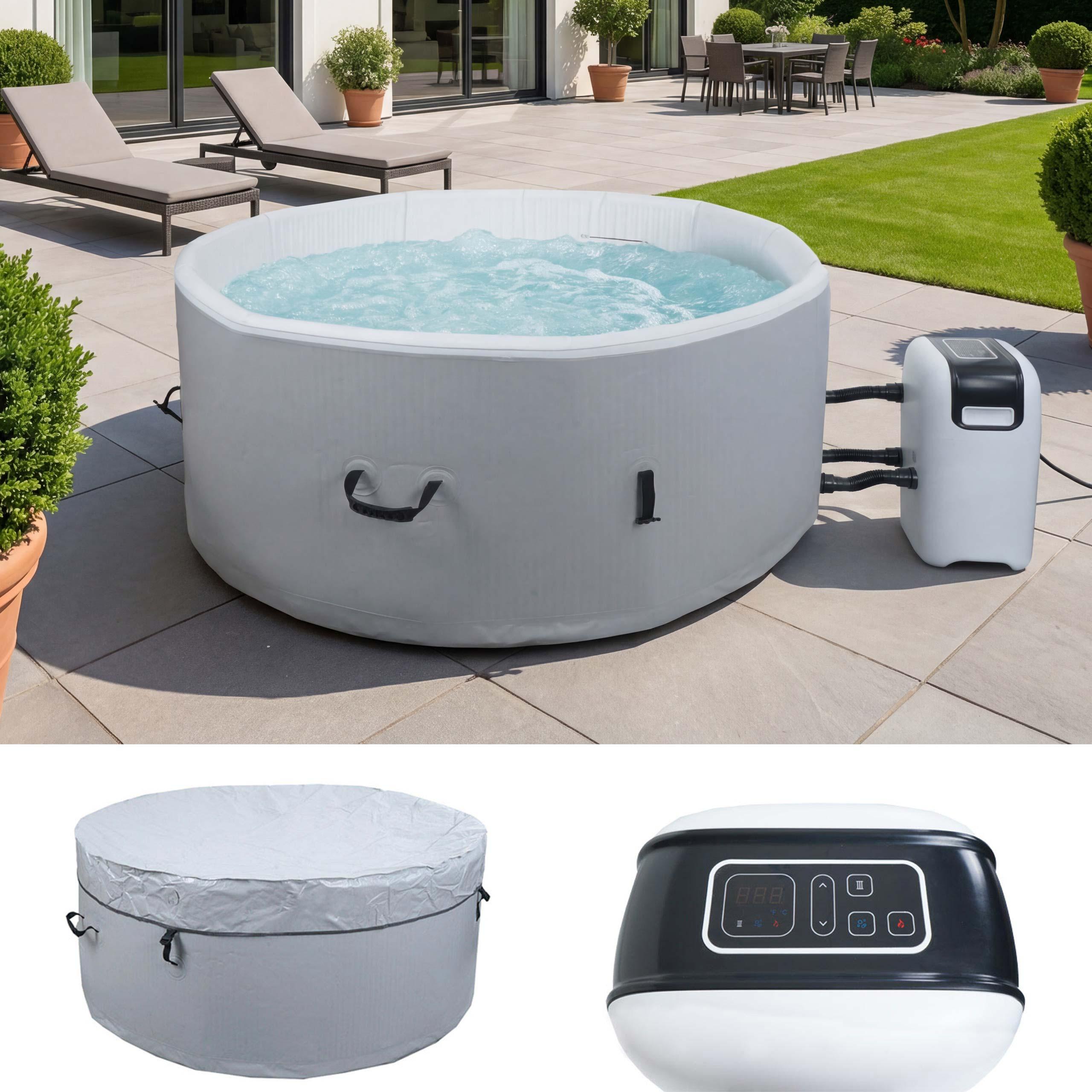 Whirlpool HWC-N97, 4 Personen, In-/Outdoor heizbar aufblasbar Pumpe Dropstitch-Gewebe, rund Ø150cm grau-weiß