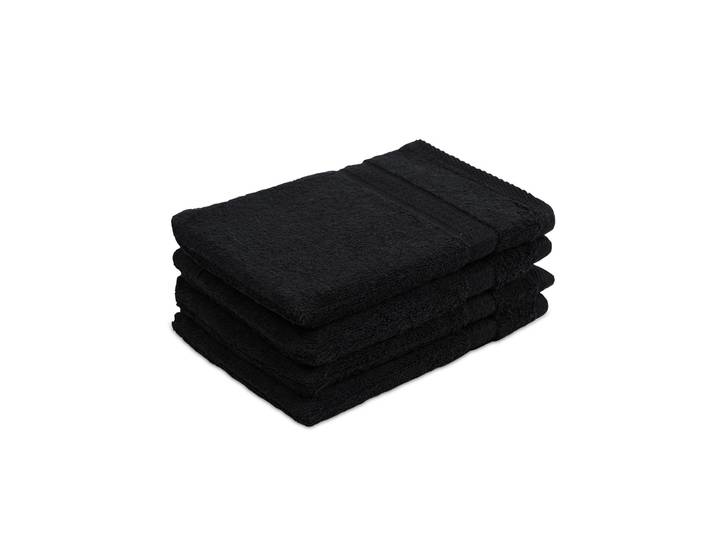 4er-Set Waschhandschuhe aus 100% Baumwolle, Waschlappen mit Schlaufe, schwarz