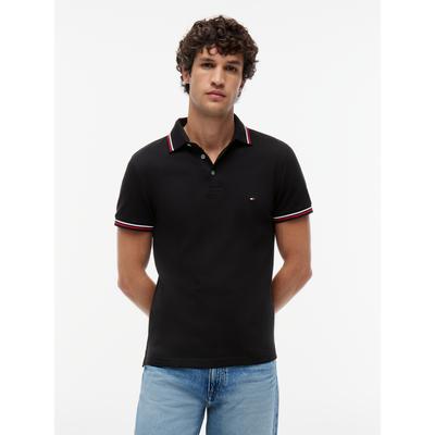 Poloshirt TOMMY HILFIGER "TIPPED SLIM FIT POLO", Herren, Gr. M, schwarz, Jersey, Obermaterial: 96% Baumwolle, 4% Elasthan, slim fit, Shirts, mit Kontrast-Details