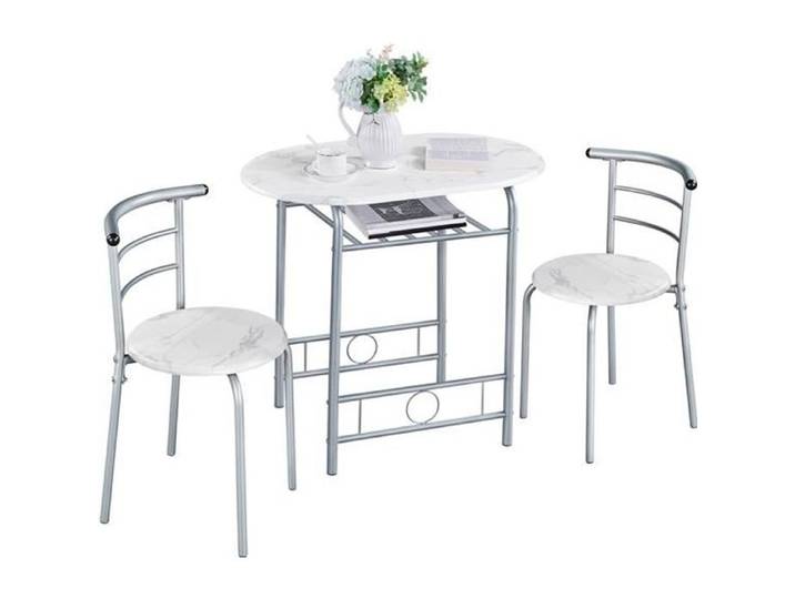 Ensemble de Table à Manger Ronde avec 2 Chaises Ensemble de Meubles 3 Pièces de Cuisine pour Petit Espace Blanc-Yaheetech